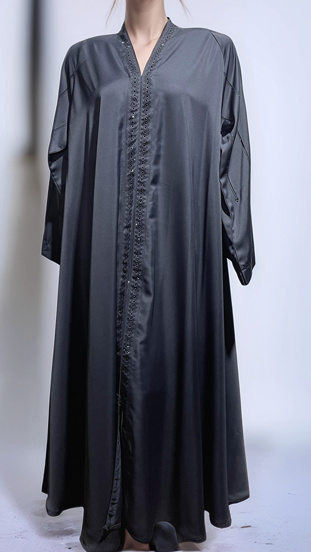 FRONT-OPEN BIG FLARE ONE-PIECE ABAYA