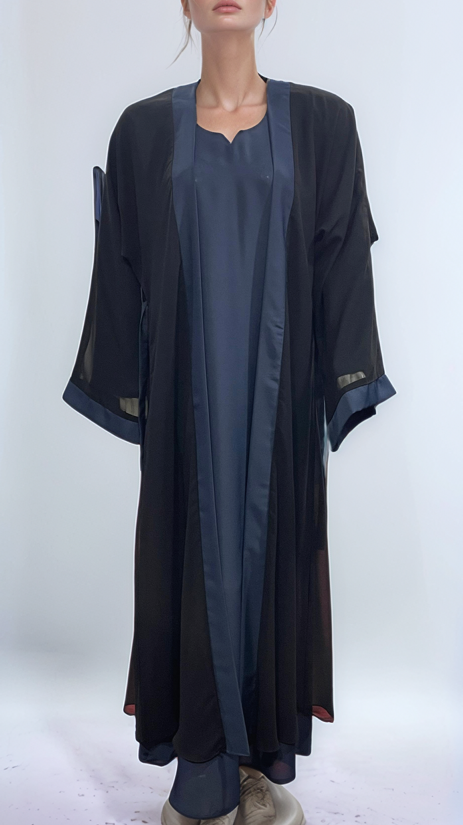 DOUBLE ABAYA WITH BELL-SHAPED SLEEVES